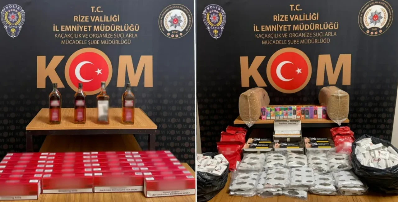 Rize'de kaçak sigara ve alkol operasyonu: 17 gözaltı, çok sayıda ürün ele geçirildi