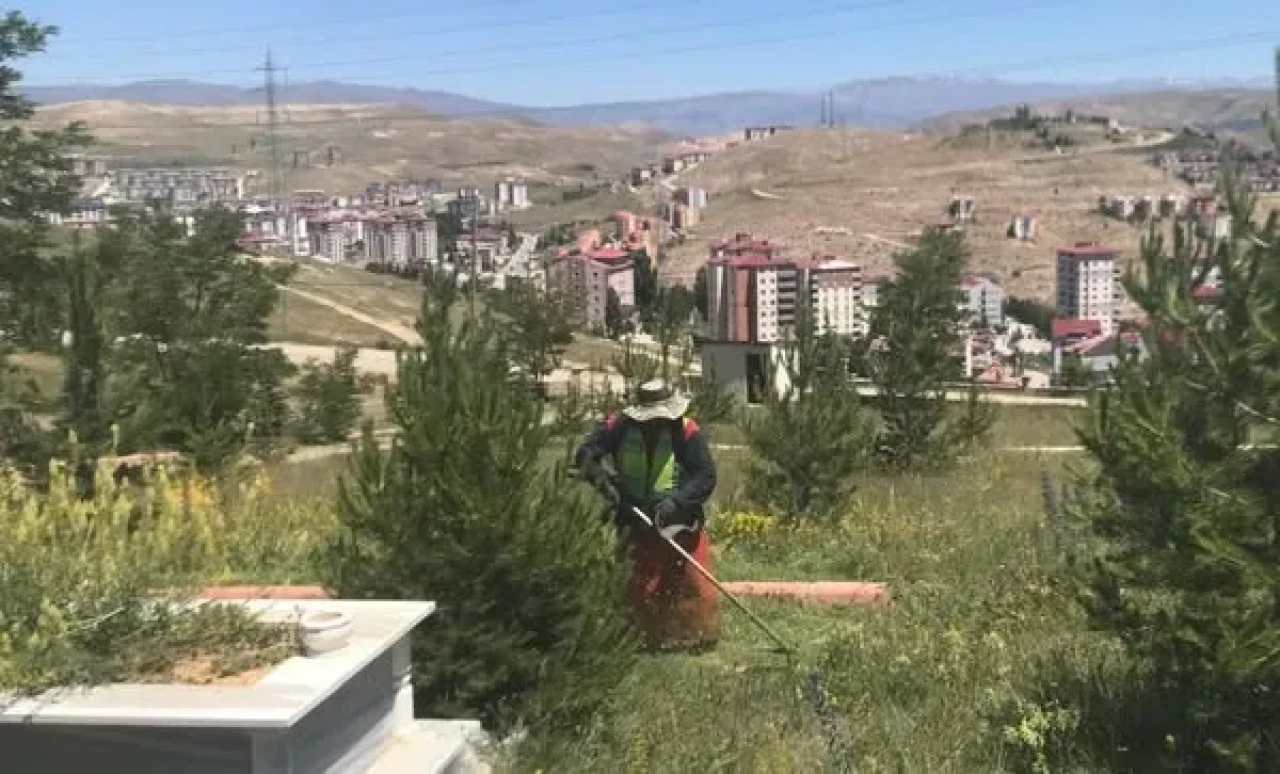 Bayburt Belediyesi Mezarlıklarda Ot Biçme Çalışmalarına Hız Verdi