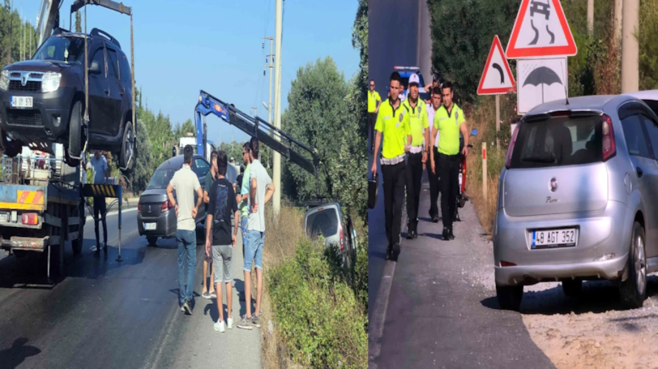 Bodrum'da yağ kaza faciası: 6 araç ve 3 motosiklet zarar gördü, trafik polisinden hızlı müdahale!
