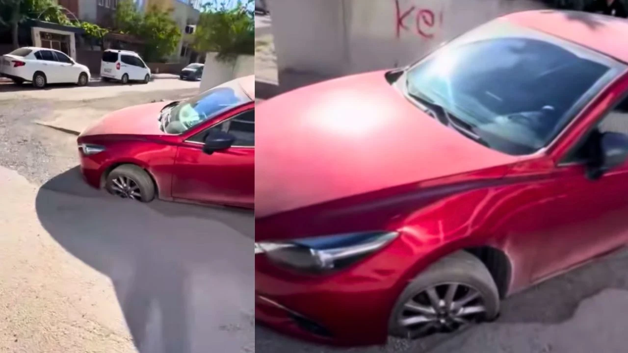 Altyapı çalışmaları sırasında açık kalan çukur, sürücüyü paniğe sevk etti!