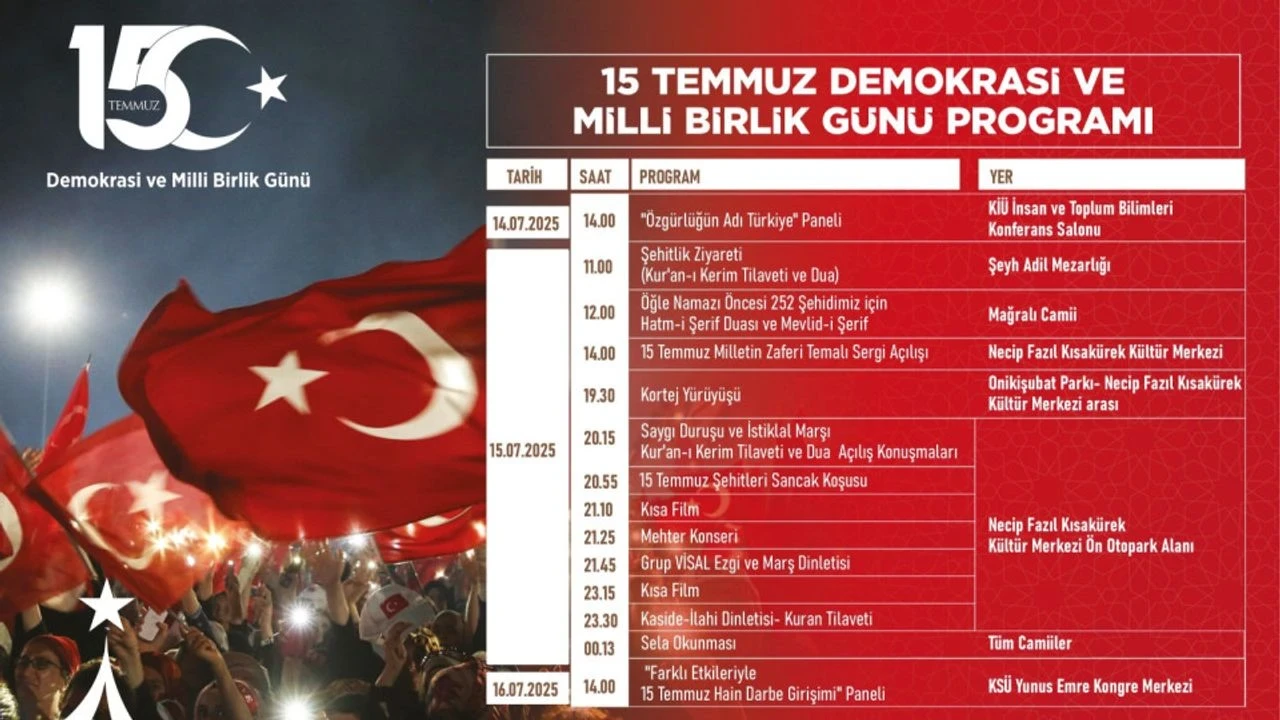 Kahramanmaraş'ta 15 Temmuz Anma Programı: Etkinlikler 14-16 Temmuz'da Gerçekleşecek