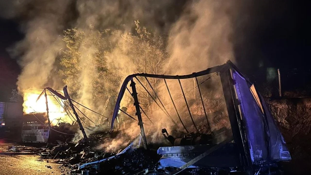 Uşak'ta tır yangını ormanlık alana sıçradı, yollar kapandı, facia önlendi