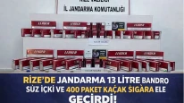 Rize'de Jandarma, 13 litre bandrolsüz içki ve 400 paket kaçak sigara ele geçirdi!