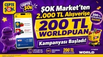 ŞOK Market Mayıs'ta 2.000 TL ve üzeri alışverişte 200 TL Worldpuan hediye ediyor!