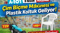 9 Nisan Perşembe A101 Aktüel Ürünler Kataloğu Çim Biçme Makinesi, Plastik Koltuk Geliyor