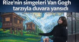 Rize’nin simgeleri Van Gogh tarzıyla duvara yansıdı