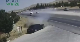 Yola fırlayan parça yüzünden karşı şeride uçarak kaza yaptı