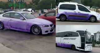 Afyonkarahisar'da Yola Dökülen Kimyasal Madde, Araçların Mor Renkteki Sıradışı Görüntüsünün Nedeni Oldu!
