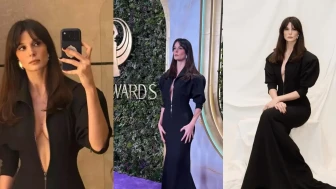 Büşra Develi, Eşref Rüya'daki rolyla davette derin dekoltusuyla dikkat çekti!