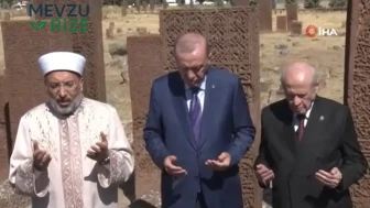 Cumhurbaşkanı Erdoğan ve Bahçeli, Ahlat’taki Selçuklu Kabristanı’nı inceledi