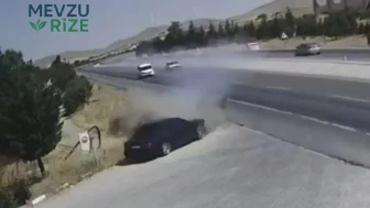 Yola fırlayan parça yüzünden karşı şeride uçarak kaza yaptı