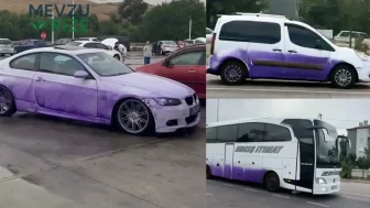 Afyonkarahisar'da Yola Dökülen Kimyasal Madde, Araçların Mor Renkteki Sıradışı Görüntüsünün Nedeni Oldu!