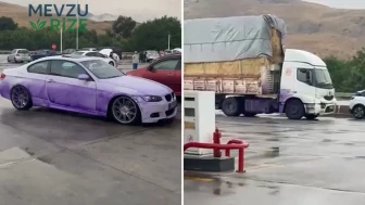 TIR devrildi, ortalık mor renge büründü: Sürücüler benzinliğe akın etti
