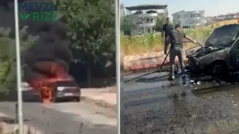 Hareket halindeyken alev alan araç küle döndü