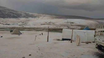 Erzincan yaylalarında dolu yağışı kar gibi araziyi beyaza bürüdü