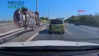 Eyüpsultan'da Otomobil Bariyere Çarparak Devrildi: Kaza Anı Kargaşa Yarattı
