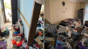 Amasya'da kötü koku yayan eve giden ekipler 1 ton çöple karşılaştı