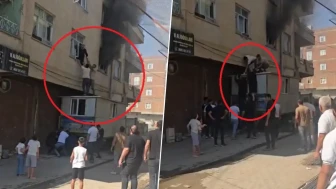 Diyarbakır'da yürekleri ağza getiren yangın: Konteynerin üzerine çıkıp böyle kurtardılar