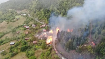 Kastamonu'da rüzgarın etkisiyle büyüyen yangında 9 ev küle döndü