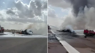 Libya'da uçak kazası! Özel uçak iniş sırasında pistten çıktı, alevler içinde kaldı