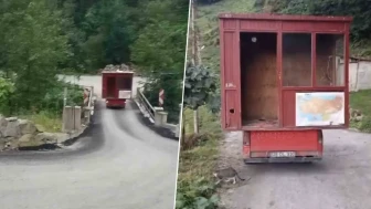 İmkânsızı başardılar! Konteyneri dik yamaçtan köye çıkarmak için akılalmaz yöntem: Karadeniz inadı sınır tanımadı