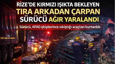 Rize'de Kırmızı Işıkta Bekleyen Tıra Arkadan Çarpan Sürücü Ağır Yaralandı