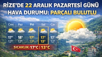 Rize'de 22 Aralık Pazartesi Günü Hava Durumu: Parçalı Bulutlu