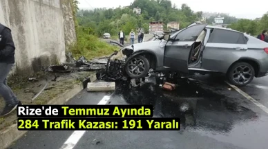 Rize'de Temmuz Ayında 284 Trafik Kazası: 191 Yaralı