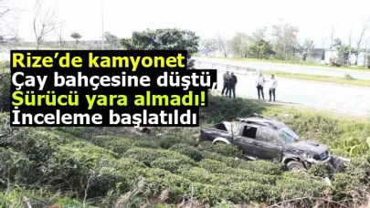 Rize’de kamyonet çay bahçesine düştü, sürücü yara almadı! İnceleme başlatıldı.