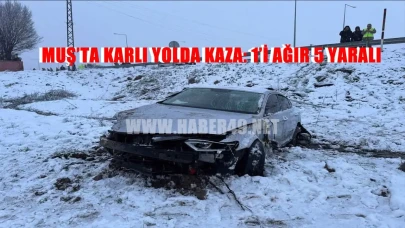 Muş’ta karlı yolda kaza: 1’i ağır 5 yaralı