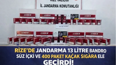 Rize'de Jandarma, 13 litre bandrolsüz içki ve 400 paket kaçak sigara ele geçirdi!
