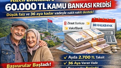 Rizeli Emeklilere 60.000 TL Kamu Bankası Kredisi