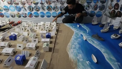 Filistinli gençlerden Gazze'deki yıkımı unutturmayan anlamlı maketler!