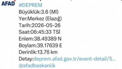 Elazığ’da 3.6 büyüklüğünde deprem