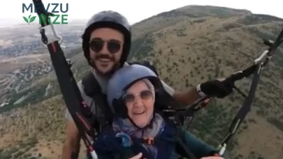 Gençlere taş çıkarttı! 77 yaşındaki gurbetçi teyze gökyüzünde böyle süzüldü