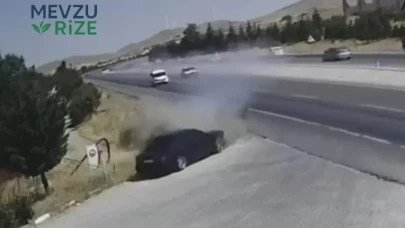 Yola fırlayan parça yüzünden karşı şeride uçarak kaza yaptı
