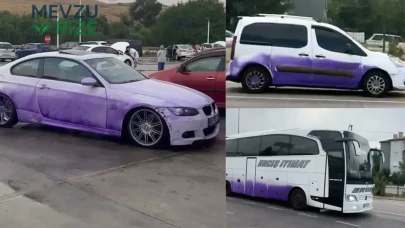 Afyonkarahisar'da Yola Dökülen Kimyasal Madde, Araçların Mor Renkteki Sıradışı Görüntüsünün Nedeni Oldu!