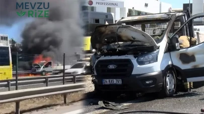 Kartal D-100 Karayolu’nda hareketli dakikalar: Fayans yüklü kamyonet alev alev yandı