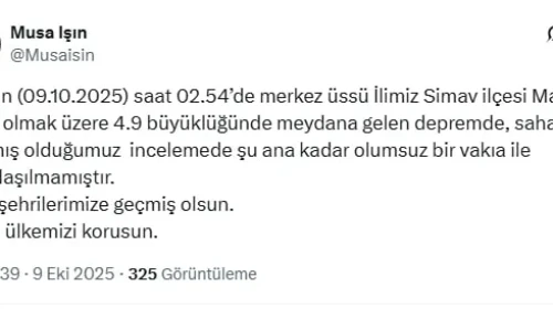 Kütahya Valisi Işın: Simav'daki depremde olumsuz durum yok, saha çalışmaları sürüyor