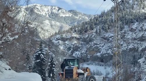 Şavşat'ta kar yağışı sonrası kapanan köy yolları yeniden ulaşıma açıldı