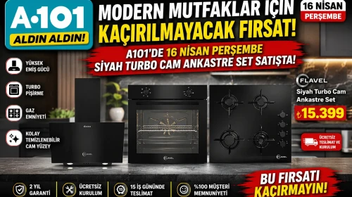 Modern Mutfaklar İçin Kaçırılmayacak Fırsat: A101'de 16 Nisan Perşembe Siyah Turbo Cam Ankastre Set Satışta!