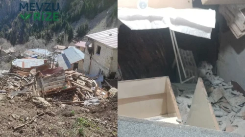 Akçay Mahallesi'nde kaya düşmesi, cami lojmanını ve çevresini vurdu