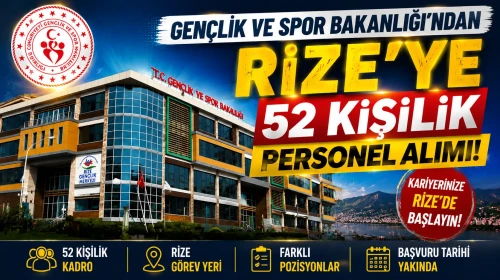Gençlik ve Spor Bakanlığı’ndan Rize’ye 52 Kişilik Personel Alımı