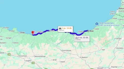 Rize-Giresun arası kaç kilometre?