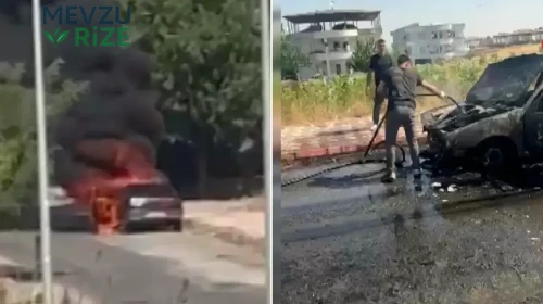 Hareket halindeyken alev alan araç küle döndü