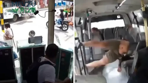 Kolombiya'nın Buga Şehri'nde Hız Tutkunu Motosiklet, Açık Kapıdan Otobüse Uçtu!