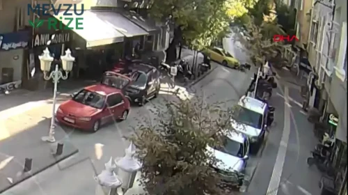 Ehliyetsiz Sürücünün Motosikleti Taksiye Çarptı: Kaza Anı Güvenlik Kamerasında Kaydedildi