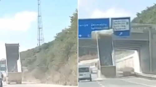 Çekmeköy'de kamyonun dorsesi üst geçide çarptı: O anlar kamerada