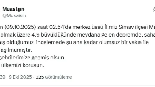 Kütahya Valisi Işın: Simav'daki depremde olumsuz durum yok, saha çalışmaları sürüyor