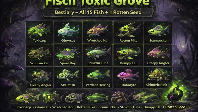 Fisch Toxic Grove Bestiary – All 15 Fish + 1 Rotten Seed